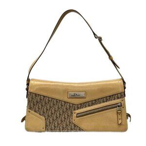 Auth DIOR/ChristianDior Street Chic/Trotter Beige Dark Brown Jacquard Leather